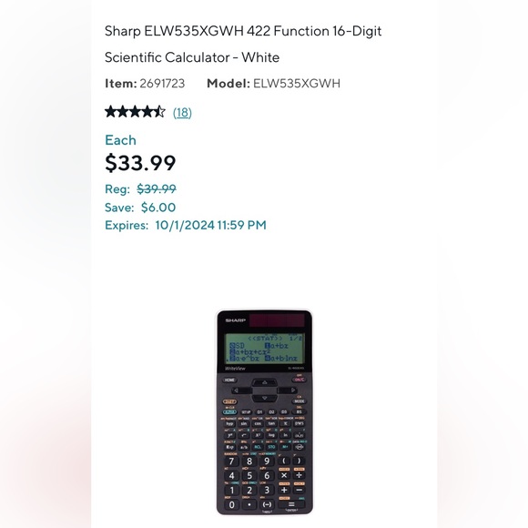Sharp EL-W535 Scientific Calculator - Picture 2 of 2